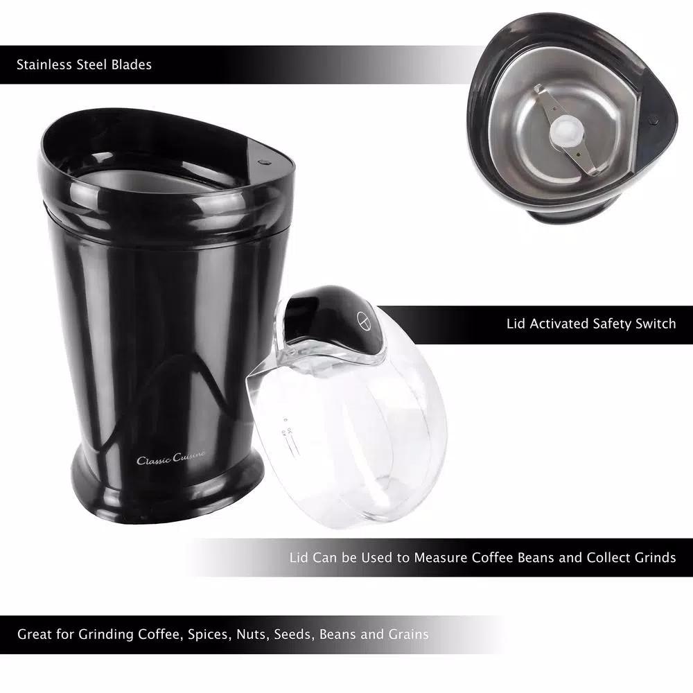 Classic Cuisine 1.41 oz. Electric Coffee and Spice Grinder, Black Blade Grinder
