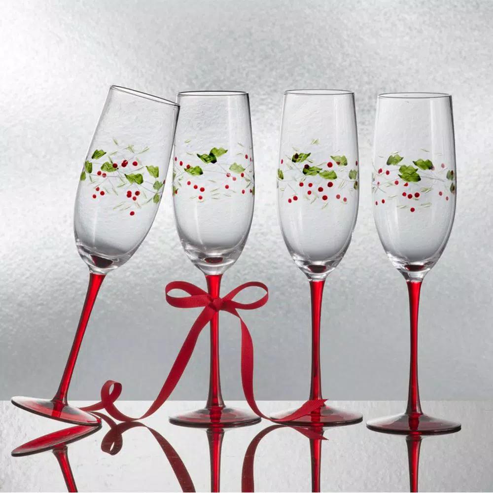 Pfaltzgraff Winterberry Champagne Flute Glasses, Set of 4