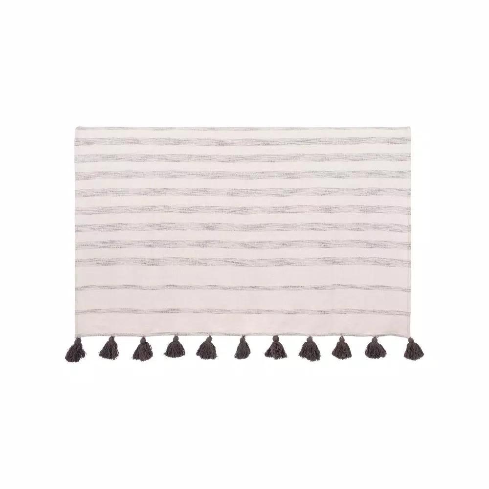 3R Studios Grey Striped Cotton Woven Throw Blanket with Tassels