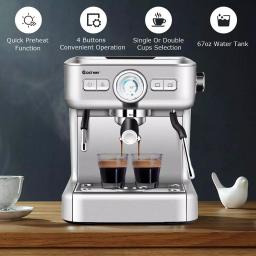 Costway Stainless Steel Semi-Auto Espresso Machine with Milk Frother Wand, 1500W Coffee Maker thumbnail 3