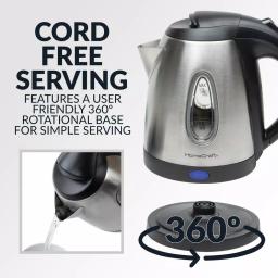 HomeCraft 1-Liter Stainless Steel Electric Kettle, 1500W Rapid Boil, 4-Cup Cordless Water Boiler thumbnail 5