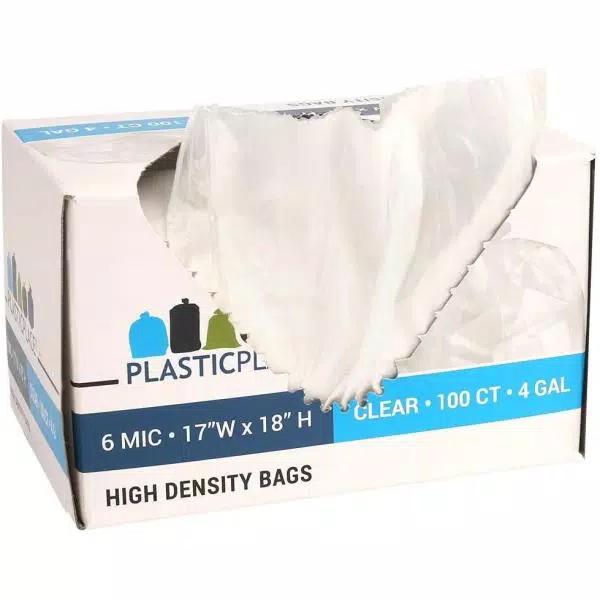 Plasticplace 4 Gallon Clear Trash Bags, 100 Count Pack