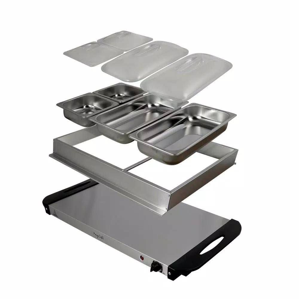 MegaChef 1.5L Stainless Steel Electric Buffet Server and Warming Tray with 3 Removable Crocks