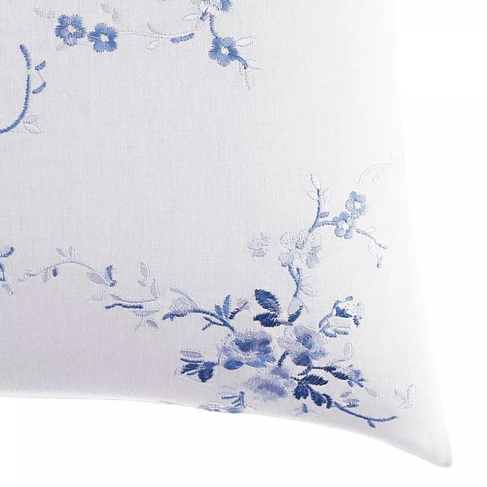 Laura Ashley Charlotte Blue and White Floral Cotton Blend Throw Pillow, 14 x 20 in.