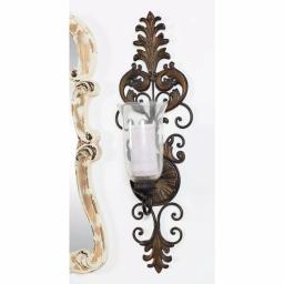 LITTON LANE Antique Gold Flourished Iron Candle Sconce with Clear Glass Hurricane Shade thumbnail 8