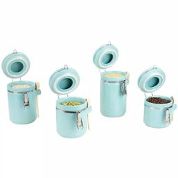 Home Basics 4-Piece Ceramic Kitchen Canister Set with Wooden Spoons - Turquoise thumbnail 3