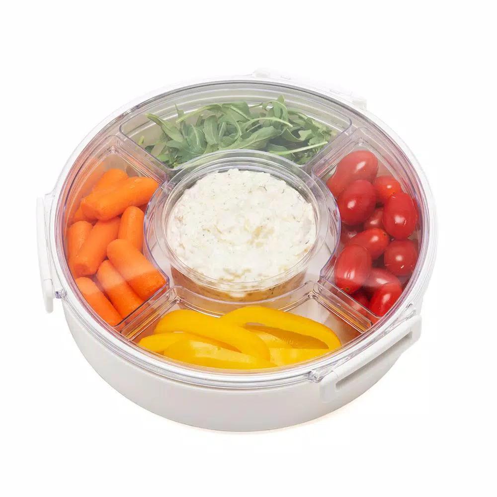 Lustroware 10.5 in x 10.5 in 4-Compartment White Serving Tray with Airtight Lid