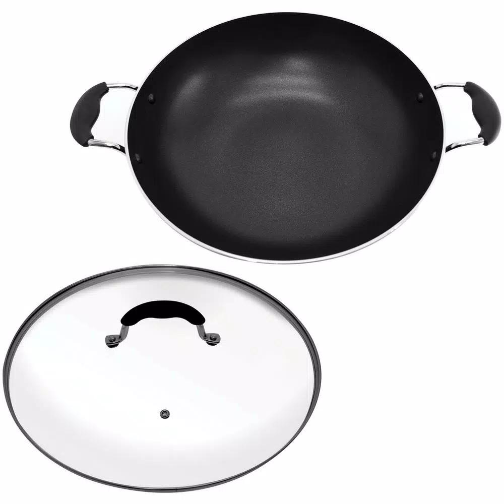 Starfrit Jumbo Nonstick Aluminum Wok with Tempered Glass Lid, 15 in.