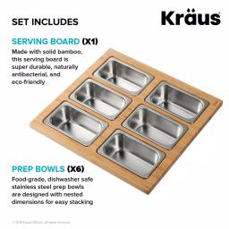 Kraus Workstation Kitchen Sink Accessory Set with Bamboo Serving Board and 6 Stainless Steel Prep Bowls thumbnail 2