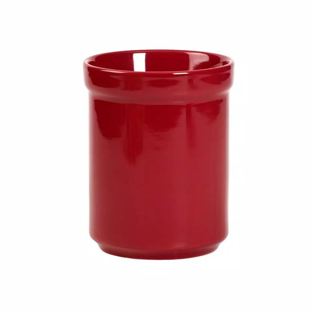 Basic Essentials 8-Piece Red Ceramic Kitchen Utensil Set with Bamboo Utensils and Storage Crock
