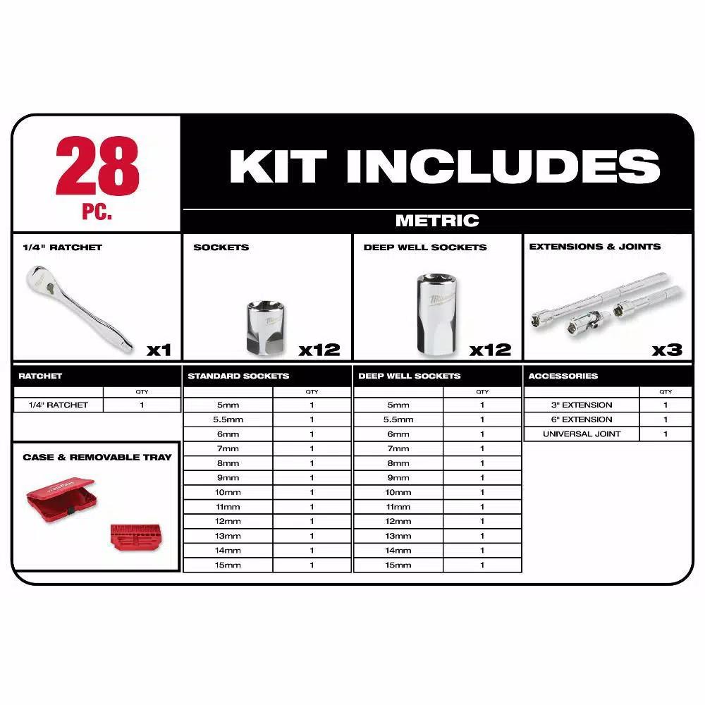 Milwaukee 1/4 in. Drive SAE & Metric Ratchet and Socket Mechanics Tool Set, 54-Piece