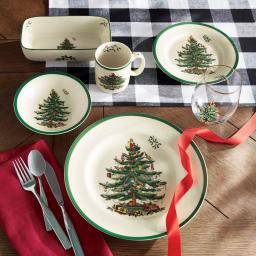 Spode Christmas Tree 8 in. Cranberry Dish with Slotted Server 2-Piece Set thumbnail 2