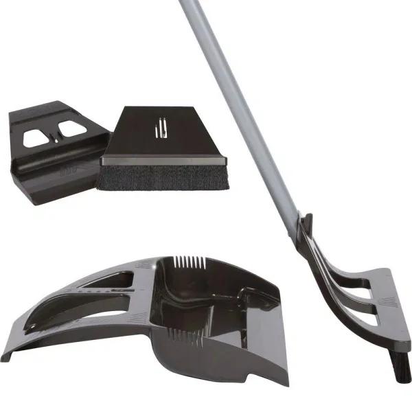 WISP 5-Piece Cleaning Set: Telescoping 90° Angled Broom, Foot-Operated Dustpan, and Mini Brush Set - Gray