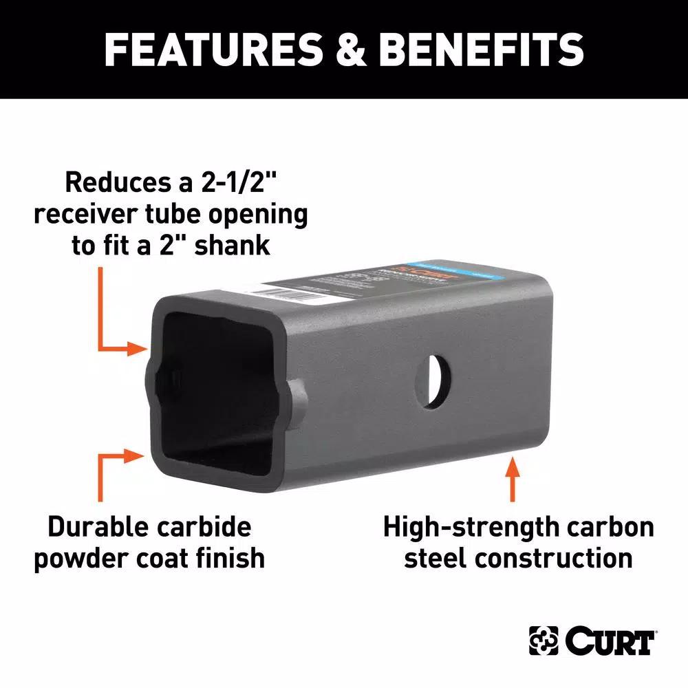 CURT Reducer Sleeve Adapter, 2-1/2" to 2" Receiver Tube Converter