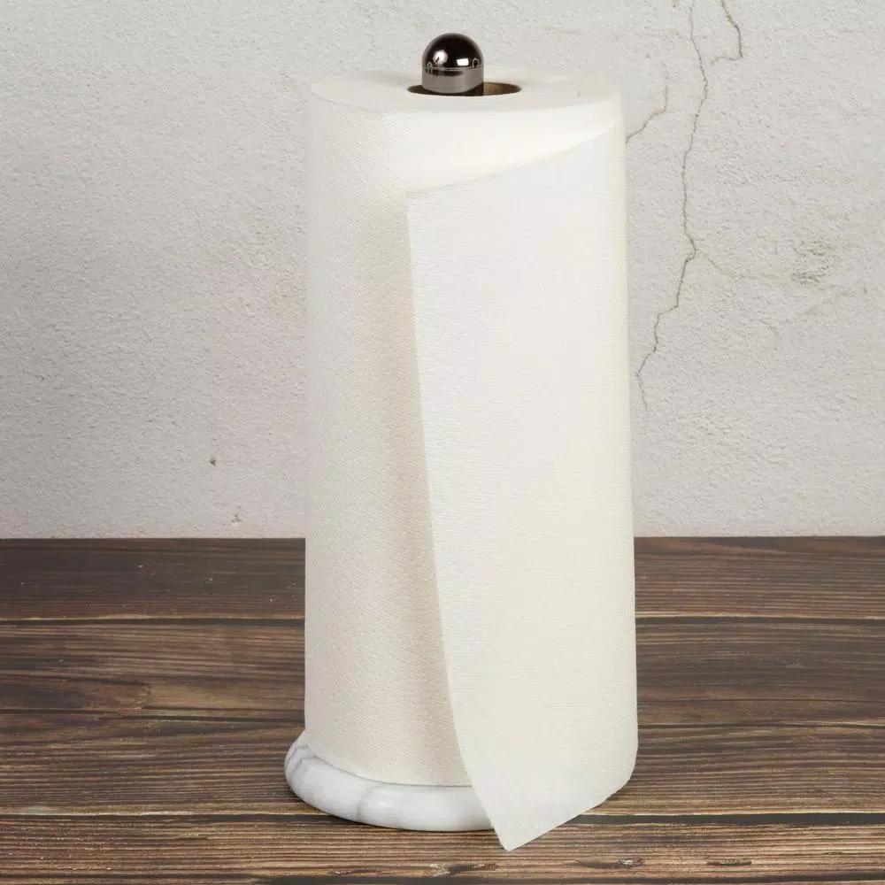 Creative Home Natural Marble Paper Towel Holder with Gunmetal Metal Pole, 12 in. Height