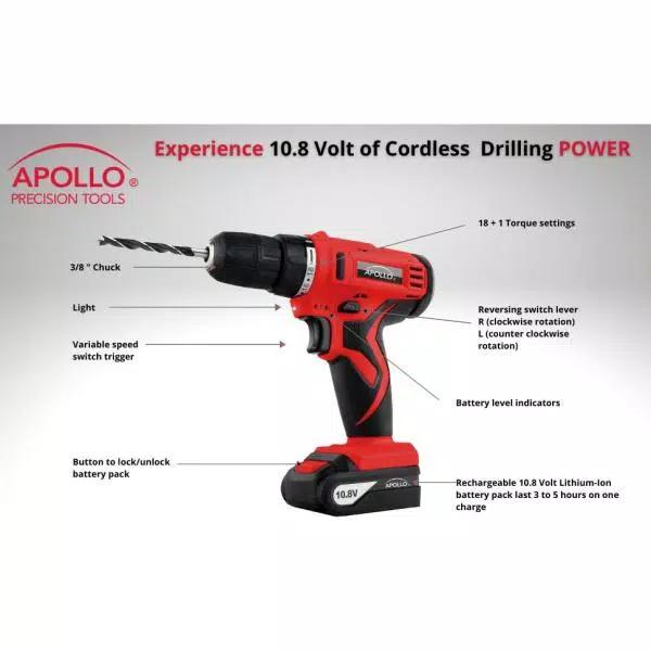 Apollo 10.8V Cordless 3/8 in. Drill/Driver with 30-Piece Accessory Set
