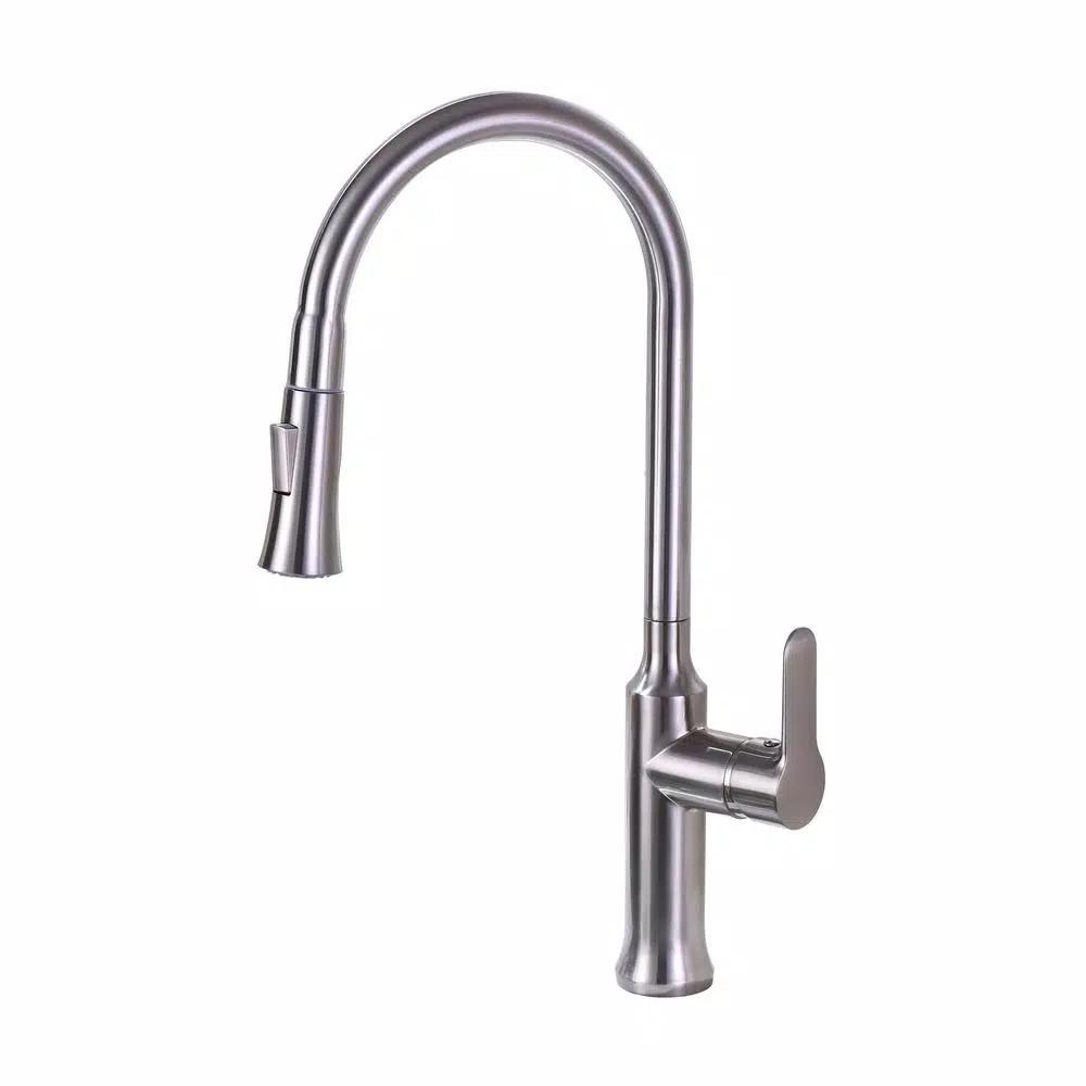 Vanity Art Brushed Nickel Single-Handle Pull-Down Kitchen Faucet with Sprayer Wand