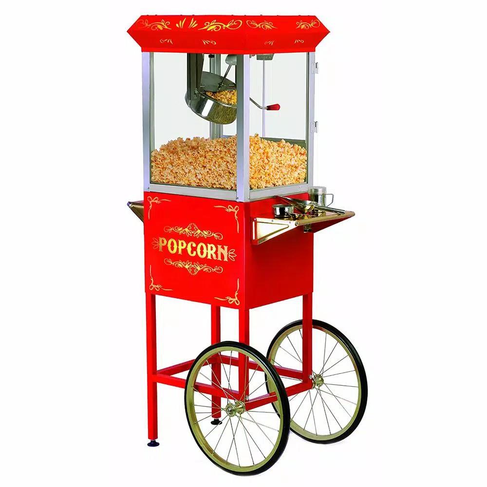 Elite Deluxe 8 oz. Kettle Popcorn Trolley - Red & Gold Pushcart & Tabletop Popper