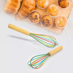 ExcelSteel 10 in. Silicone Tri-Color Whisk with Comfortable Wooden Handle thumbnail 5