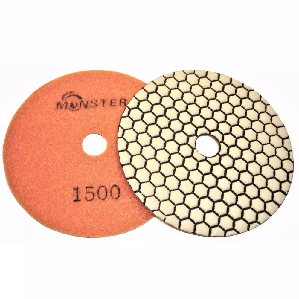 Monster 5 in. Honeycomb Dry Diamond Polishing Pad Set with Back Holder, 8-Piece Kit