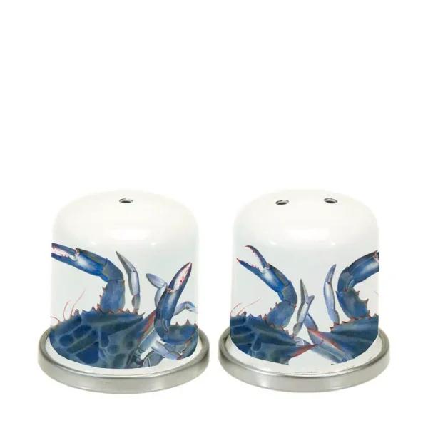 Golden Rabbit Blue Crab Enamelware Salt and Pepper Shakers, Set of 2