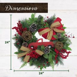 Fraser Hill Farm 24 in. Artificial Christmas Wreath and 9 ft. Garland Set with Red Truck, Berries, and Pinecones thumbnail 3