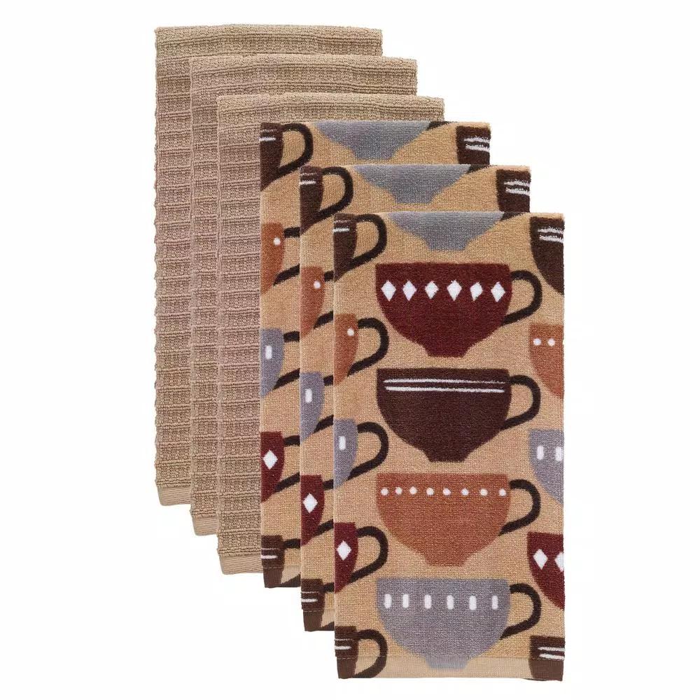 RITZ T-fal Coffee Multicolor Cotton Kitchen Dish Towel Set, 6-Piece