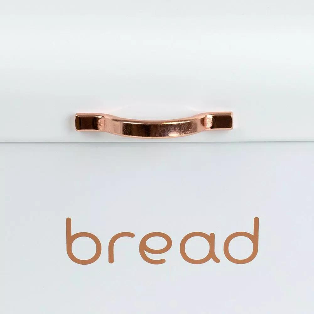 Home Basics White Grove Modern Bread Box with Rose Gold Handle - Stainless Steel Kitchen Storage
