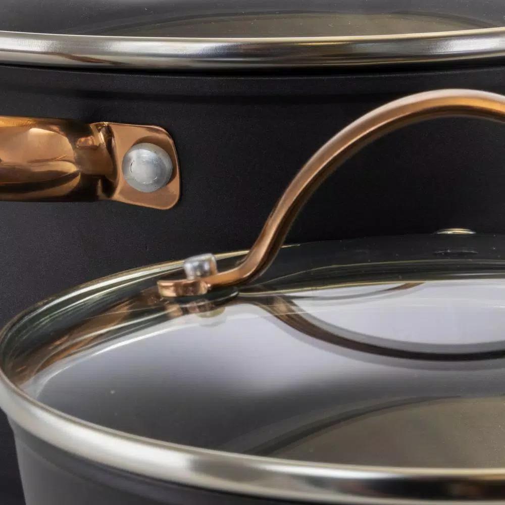 Oster Allsberg 10-Piece Aluminum Nonstick Cookware Set with Bronze Handles, Black and Bronze