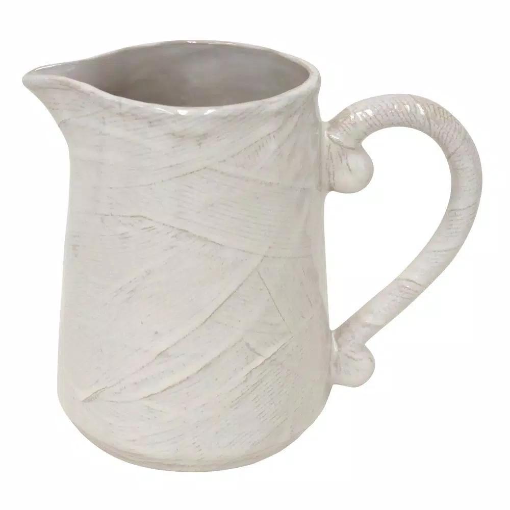 Abigails Bali 72 fl. oz. Ivory Ceramic Pitcher with Textured Finish