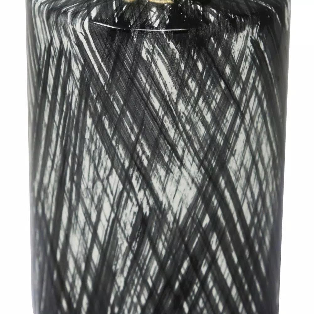 Benjara Black and White Ceramic Lidded Ginger Jar with Criss Cross Pattern and Gold Lid