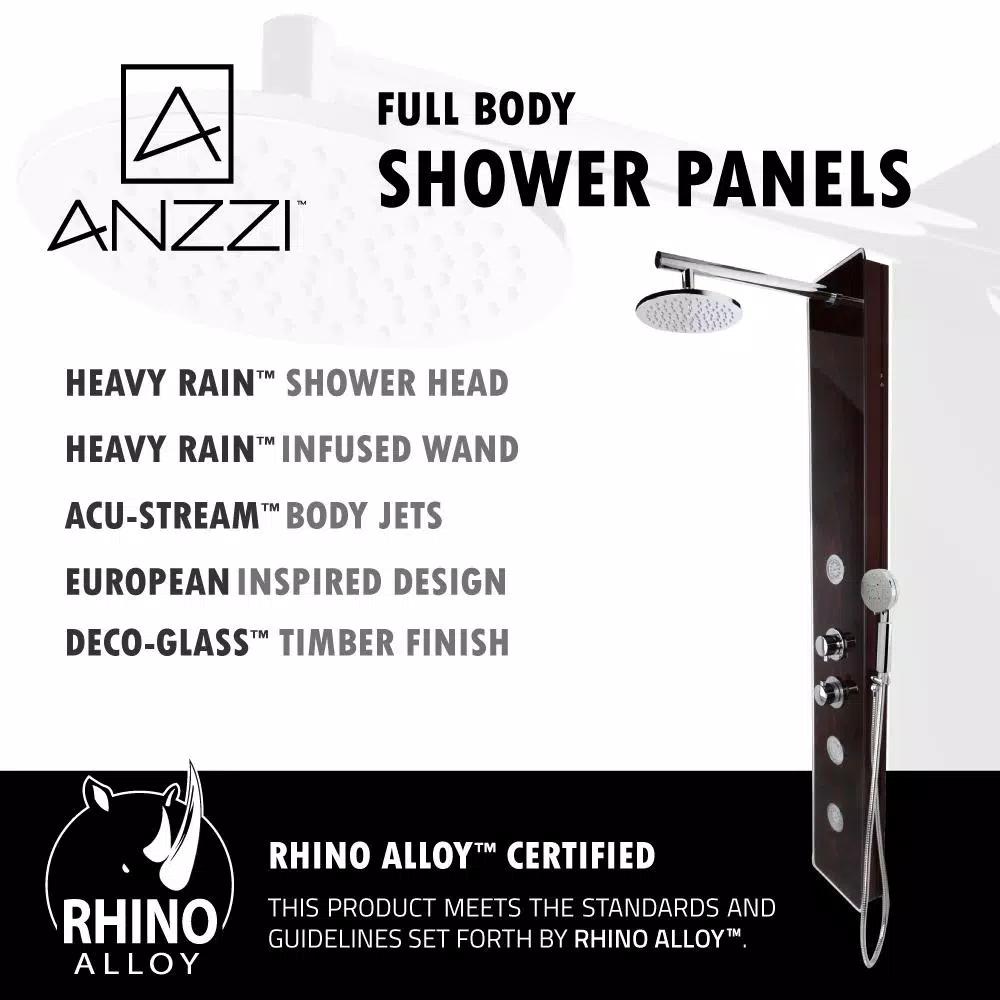 ANZZI Pure 59 in. 3-Jet Full Body Shower Panel System, Mahogany Deco-Glass with Heavy Rain Head & Handheld Sprayer
