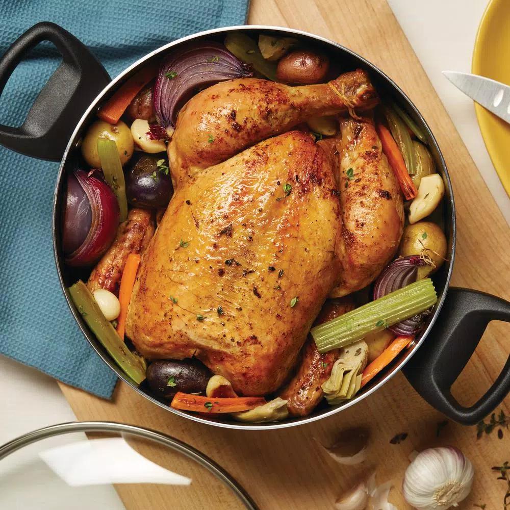 Farberware 10.5 Qt. Aluminum Nonstick Stock Pot with Glass Lid, Black