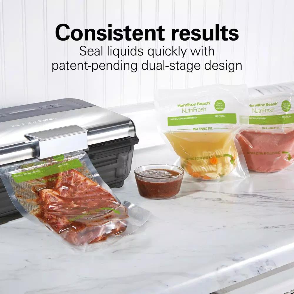 Hamilton Beach NutriFresh Vacuum Sealer with Liquid Sealing, Date Coder, and Starter Kit - Black/Silver