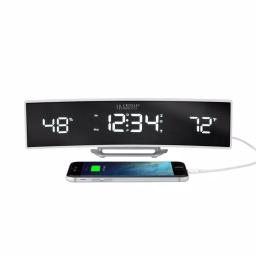 La Crosse Technology White Curved Digital Alarm Clock with Mirrored LED Display, Temperature, Humidity, and USB Charging Port thumbnail 6