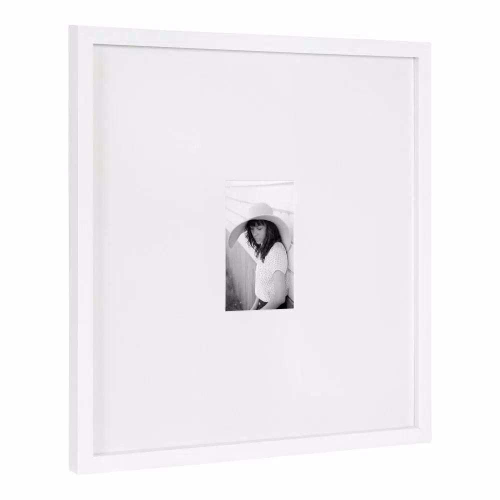 DesignOvation Gallery 17 x 17 in. White Wood Picture Frame, Matted to 4 x 6 in.
