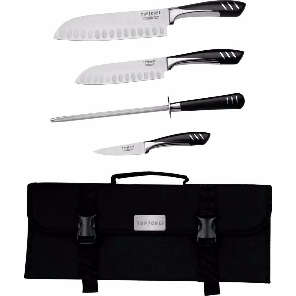 Top Chef 5-Piece Stainless Steel Knife Set with Portable Carry Pouch