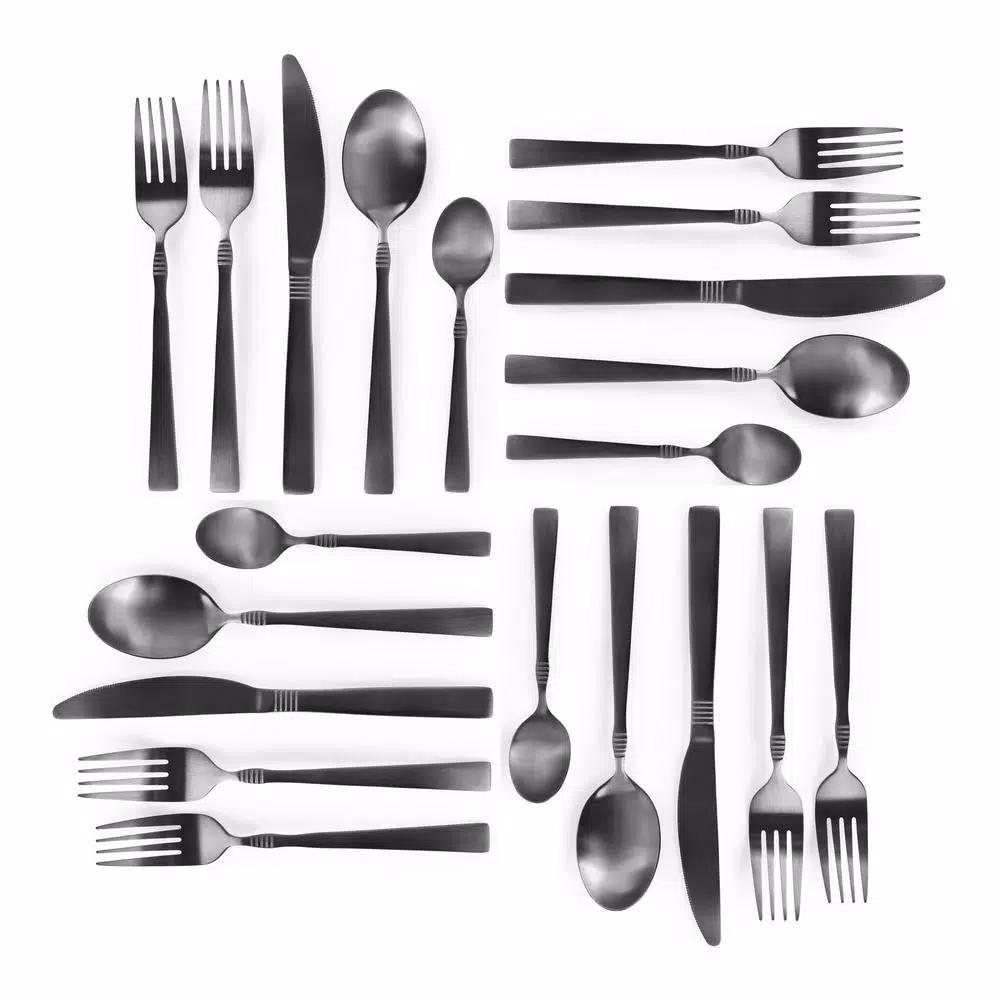Megachef Cravat 20-Piece Matte Black Flatware Set, 18/10 Stainless Steel Silverware Service for 4