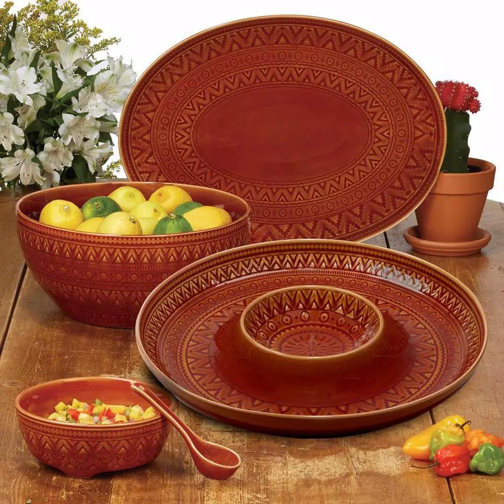 Certified International Aztec Rust Stoneware 12.75 in. Round Platter