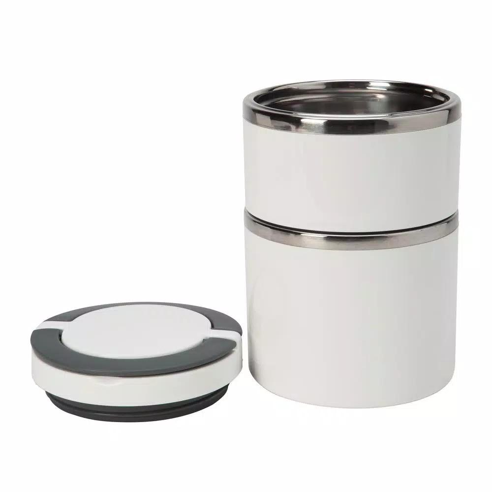 Kitchen Details White 2-Tier Round Twist Stainless Steel Insulated Lunch Box