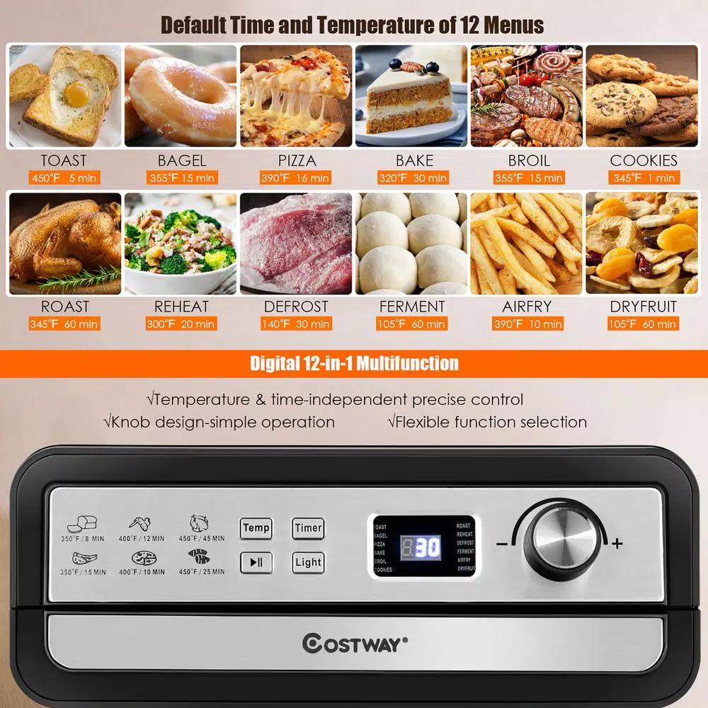 Costway 23 Qt. 12-in-1 Air Fryer Oven with Rotisserie, 1700W Convection Toaster Oven, Black