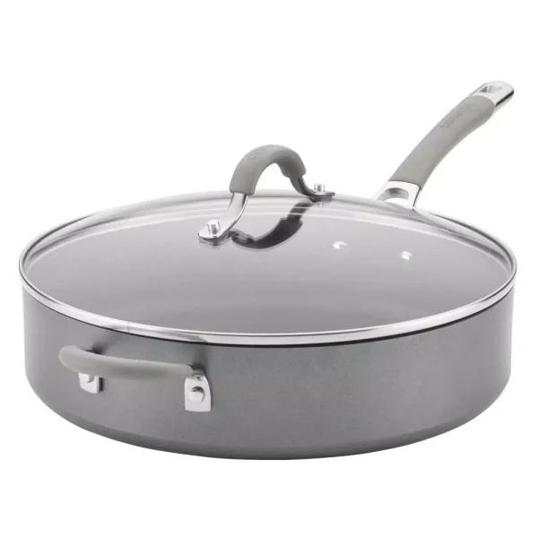 Circulon Elementum 5 qt. Hard-Anodized Aluminum Nonstick Saute Pan with Glass Lid, Oyster Gray