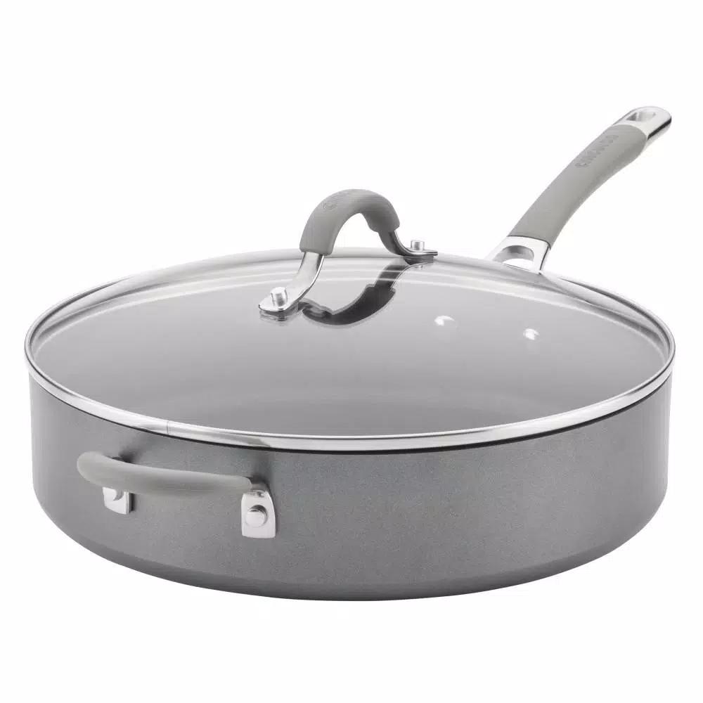 Circulon Elementum 5 qt. Hard-Anodized Aluminum Nonstick Saute Pan with Glass Lid, Oyster Gray