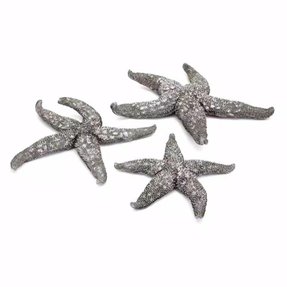 IMAX Magali Silver Starfish Wall Decor Set of 3 - Distressed Gray Polystone Sculptures