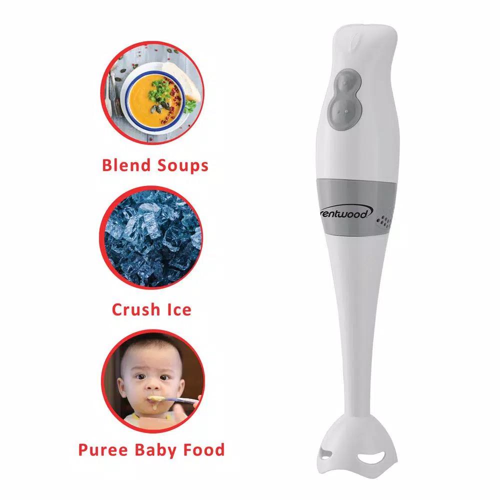 Brentwood Appliances 2-Speed White Handheld Immersion Mixer and Food Processor with Balloon Whisk