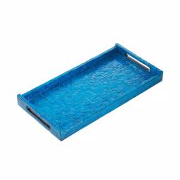 Abigails Blue Wooden Lacquered Basket Weave Rectangle Serving Tray, 18.25 in. thumbnail 1