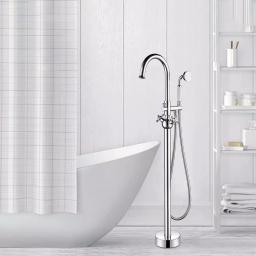 Vanity Art 48 in. Freestanding Single-Handle Claw Foot Tub Faucet with Hand Shower, Polished Chrome thumbnail 5