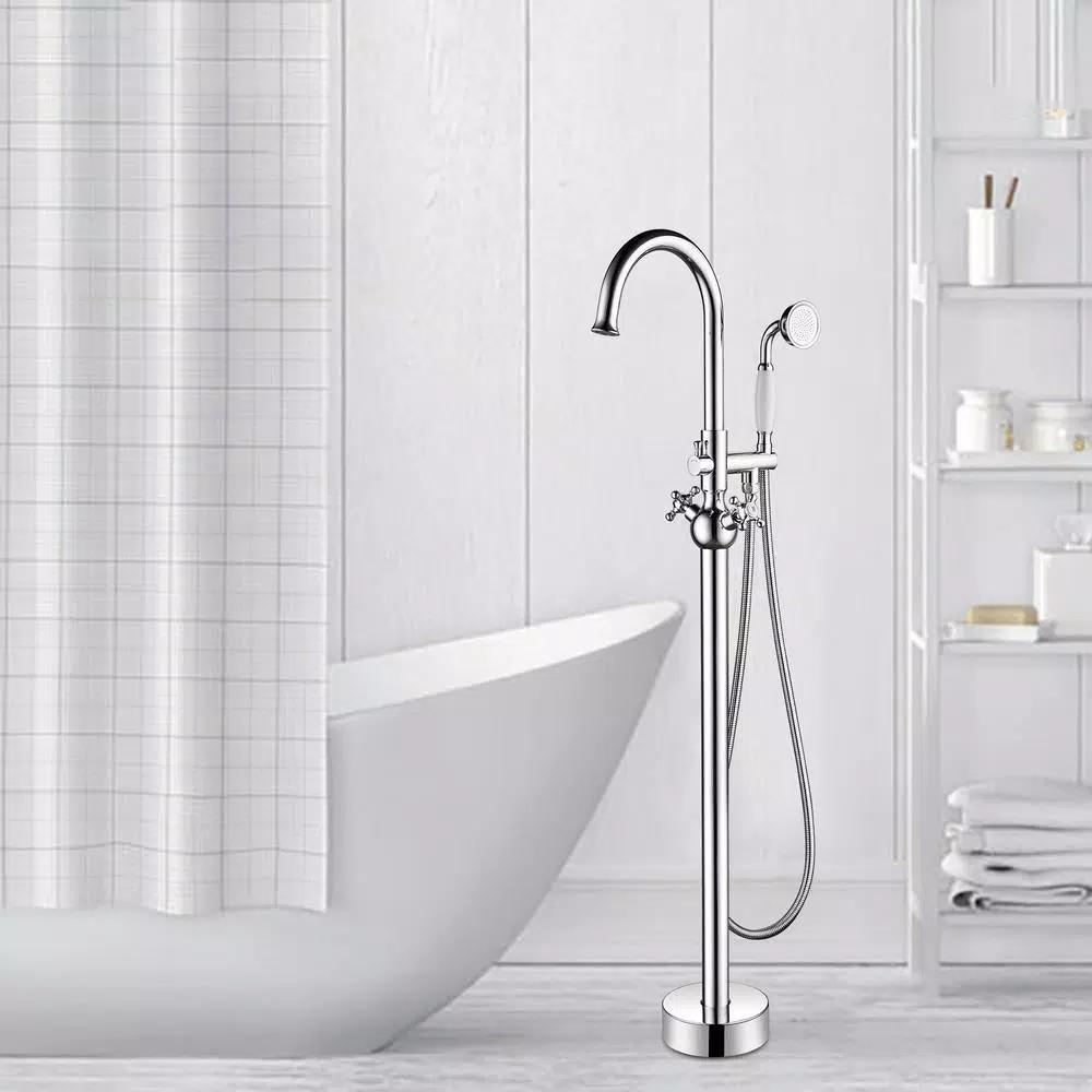 Vanity Art 48 in. Freestanding Single-Handle Claw Foot Tub Faucet with Hand Shower, Polished Chrome