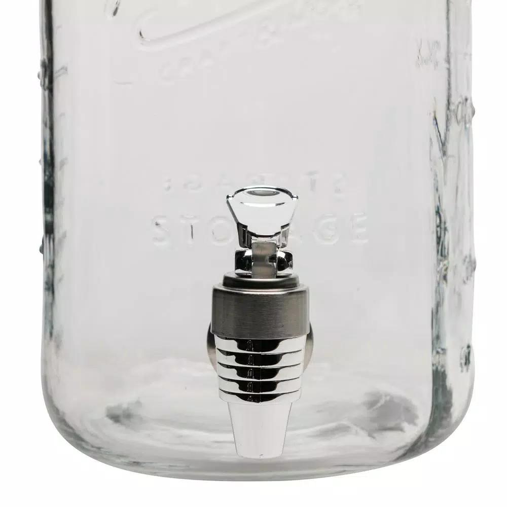 MASON CRAFT & MORE 5-Piece Clear Glass Drink Dispenser Set with 4L Dispenser and 4 Mugs with Metal Lids