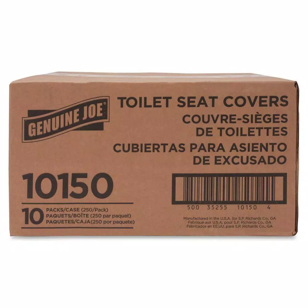 Genuine Joe White Flushable Toilet Seat Covers, 2500 Count (10 Packs of 250)